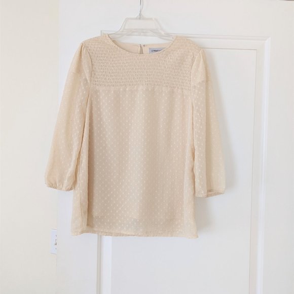 Citrus and Lemon cream swiss dot smocked blouse - small - Picture 2 of 6